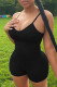 Black Sexy Solid Patchwork Without Belt Spaghetti Strap Straight Rompers