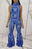Red Sexy Print Patchwork Turtleneck Sleeveless Two Pieces