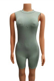 Blue Fashion Casual Solid Basic O Neck Sleeveless Skinny Romper