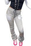 Grey White Black Grey Wine Red Elastic Fly Sleeveless Mid Patchwork Solid Draped Straight Pants Bottoms