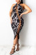 Black Fashion Sexy Print Hollowed Out O Neck Sleeveless Dress