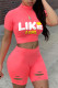 Watermelon Red Sexy Print Patchwork O Neck Short Sleeve Two Pieces