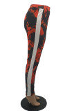 Red Fashion Casual Print Camouflage Print Regular Mid Waist Pencil Bottoms