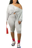 Grey Milk Silk Fashion Active adult Ma'am Solid Two Piece Suits pencil Long Sleeve Two Pieces