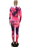 Rose Red Sportswear British Style Print Hooded Collar Long Sleeve Two Pieces