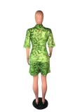 Green Fashion Casual Two Piece Suits Print Solid Straight Half Sleeve Two-Piece Short Set