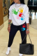 White Casual Print Patchwork O Neck Long Sleeve Two Pieces