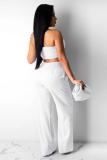White Polyester Fashion Sexy adult Patchwork Solid Two Piece Suits Straight Sleeveless Two Pieces