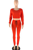 Red venetian Fashion Active adult Ma'am Solid Two Piece Suits Straight Long Sleeve Two Pieces