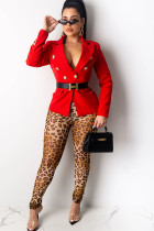 Red Notched Solid Patchwork Polyester Pure Long Sleeve Suit jacket