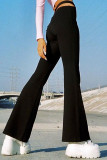 Black Sexy Casual Solid Without Belt Regular High Waist Speaker Trousers