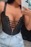 Black Sexy Solid Bandage Zipper Spaghetti Strap Regular Jumpsuits