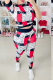 Multicolor Casual Print Patchwork O Neck Short Sleeve Two Pieces
