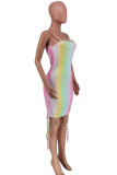 Pink Fashion Sexy Print Draw String Backless Spaghetti Strap Sleeveless Dress