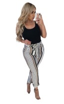 As Show Casual Sashes Striped Flat Straight Midweight Pants