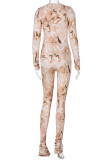 Green Street Print O Neck Long Sleeve Two Pieces