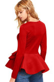 Red O Neck Long Sleeve asymmetrical Solid Patchwork