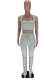 Grey Polyester Fashion Sexy Solid Burn-out Two Piece Suits pencil Sleeveless Two Pieces