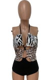 Black Sexy Animal Print Hollowed Out Split Joint Swimwears