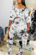 Black Polyester Fashion Sexy adult Patchwork Print Tie Dye Draped Two Piece Suits Boot Cut Three Quarter Two Pieces