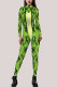 Green Fashion Party Adult Print Split Joint O Neck Skinny Jumpsuits