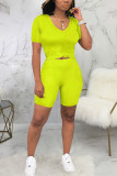 Green Fashion Sexy adult Ma'am Solid Two Piece Suits pencil Short Sleeve Two Pieces