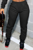 Dark Gray Casual Sportswear Letter Print Solid Pants Basic Straight Bottoms