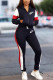 Black Fashion Casual Print Patchwork Turndown Collar Long Sleeve Two Pieces