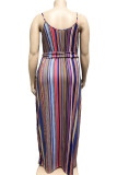 rose red Polyester Sexy O Neck Bandage Striped Print