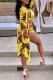 Yellow Fashion Sexy Print Hollowed Out Basic Swimwears