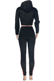 Black OL Patchwork Two Piece Suits Straight Long Sleeve Two-piece Pants Set