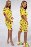 Black Polyester Fashion adult Sexy backless Print Two Piece Suits Patchwork Straight Short Sleeve Two-Pie