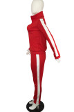 Red Fashion Sexy Casual Sportswear Solid Split Joint O Neck Long Sleeve Two Pieces