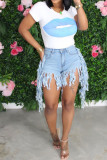Black OL Print Straight Short Sleeve Two Pieces
