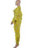 Yellow venetian Street ruffle Two Piece Suits Print Straight Long Sleeve Two-piece Pants Set