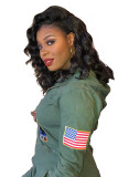 Army Green Fashion Casual Pocket zipper Patchwork Button Print Long Sleeve Hooded Jumpsuits