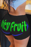 Green Polyester Elastic Fly Low Print Straight shorts Bottoms