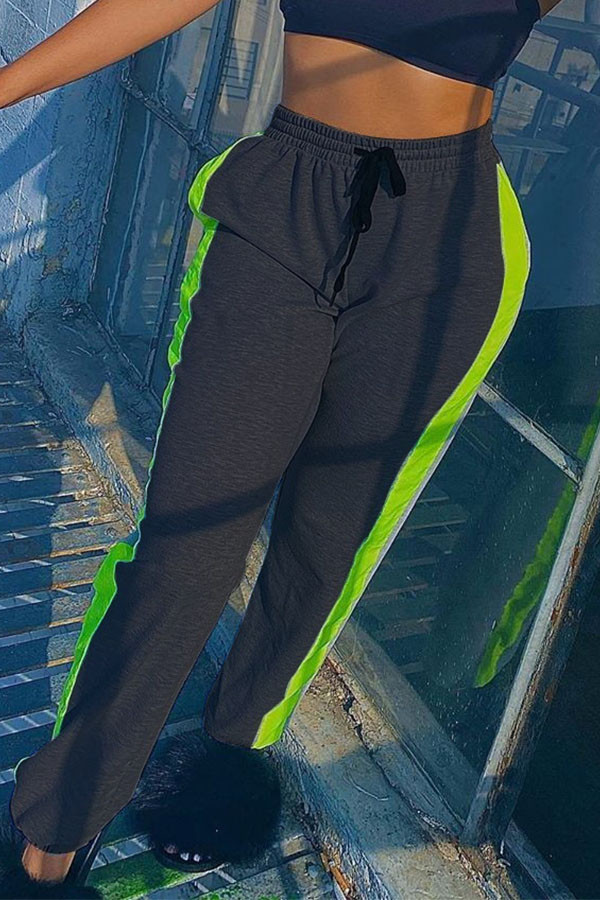 Black Blends Drawstring Mid Patchwork Solid Loose Pants Bottoms