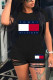 Black Sportswear Print O Neck Regular Rompers