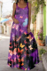 Purple Sexy Casual Print Patchwork Square Collar Cake Skirt Dresses