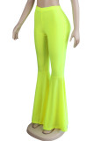 Fluorescent green Elastic Fly Sleeveless Mid Draped Solid Boot Cut Pants