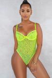 Fluorescent green Fashion Sexy Mesh Backless perspective Polyester Sleeveless Slip