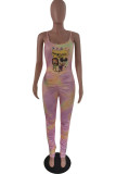 Pink Sexy Casual Print Tie Dye Fold Spaghetti Strap Skinny Jumpsuits