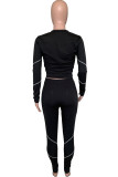 Black OL Two Piece Suits Patchwork Mesh Solid pencil Long Sleeve