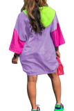 purple Casual Sleeve 3/4 Length Sleeves O neck A-Line skirt Print Patchwork Pocket chain Dresses
