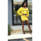 Yellow Casual Long Sleeves One word collar Hip skirt skirt Two Piece Dresses