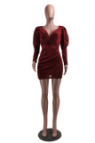 Blue Sexy Casual Solid Patchwork V Neck Pencil Skirt Dresses