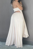 Apricot Sexy Solid Patchwork Spaghetti Strap Sleeveless Two Pieces