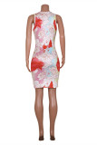 Rose Red Fashion Sexy Print Basic V Neck Pencil Dresses