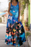 Yellow Sexy Casual Print Patchwork Square Collar Cake Skirt Dresses
